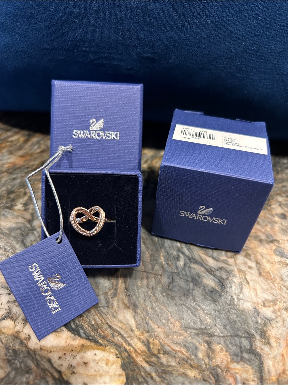 Swarovski Rose Gold Heart and Infinity Ring with Clear Crystals